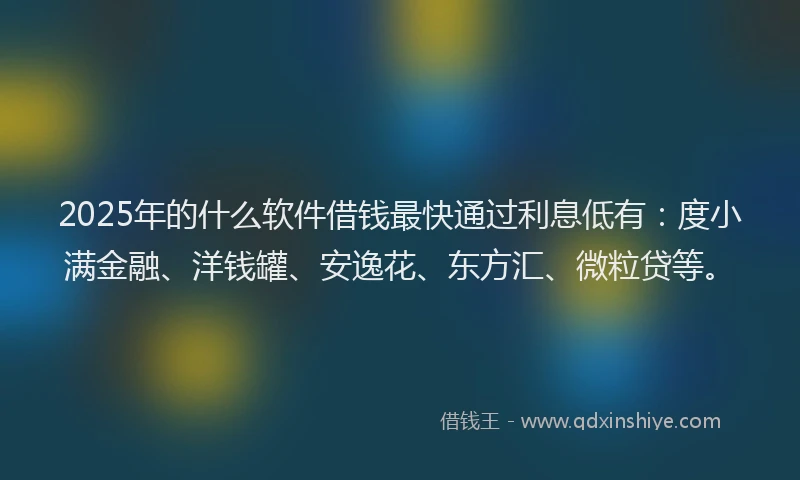 2025年的什么软件借钱最快通过利息低有：度小满金融、洋钱罐、安逸花、东方汇、微粒贷等。