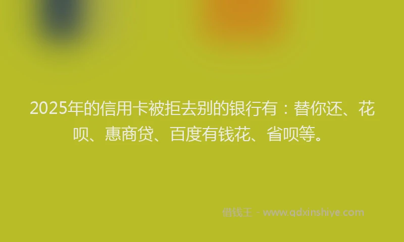 2025年的信用卡被拒去别的银行有：替你还、花呗、惠商贷、百度有钱花、省呗等。