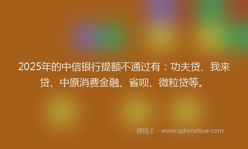 2025年的中信银行提额不通过有：功夫贷、我来贷、中原消费金融、省呗、微粒贷等。