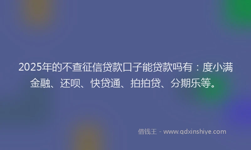 2025年的不查征信贷款口子能贷款吗有：度小满金融、还呗、快贷通、拍拍贷、分期乐等。