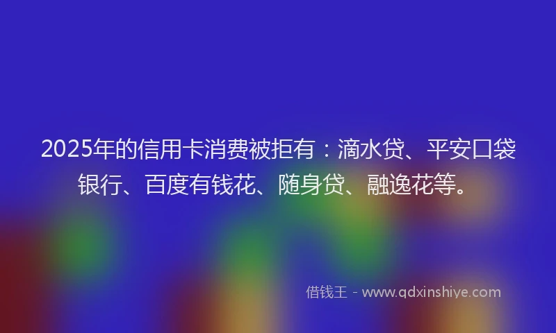 2025年的信用卡消费被拒有：滴水贷、平安口袋银行、百度有钱花、随身贷、融逸花等。