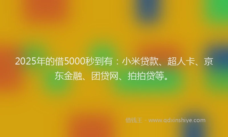 2025年的借5000秒到有：小米贷款、超人卡、京东金融、团贷网、拍拍贷等。