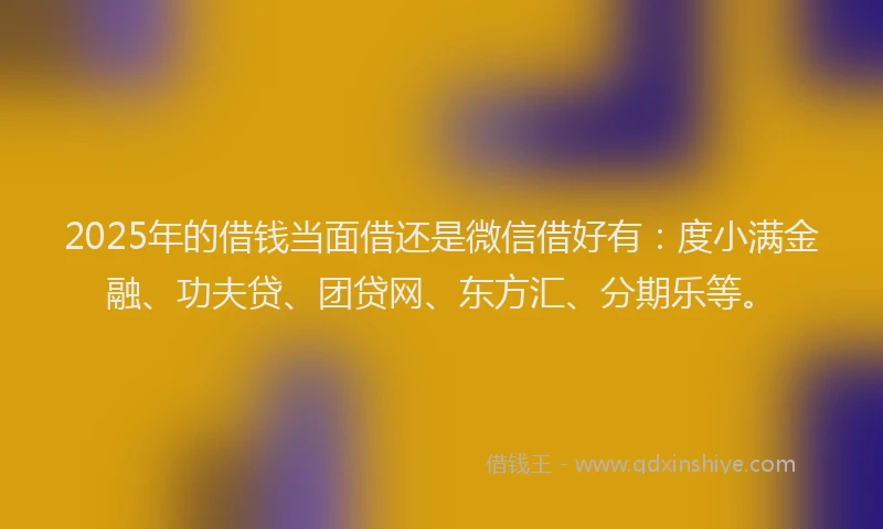 2025年的借钱当面借还是微信借好有：度小满金融、功夫贷、团贷网、东方汇、分期乐等。