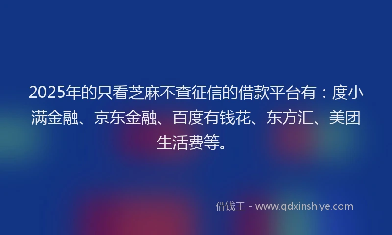 2025年的只看芝麻不查征信的借款平台有：度小满金融、京东金融、百度有钱花、东方汇、美团生活费等。