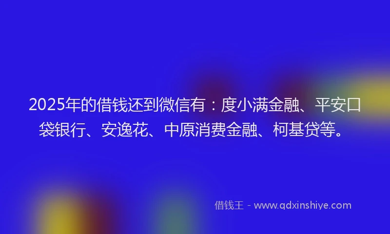 2025年的借钱还到微信有：度小满金融、平安口袋银行、安逸花、中原消费金融、柯基贷等。