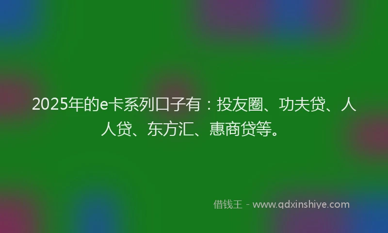 2025年的e卡系列口子有：投友圈、功夫贷、人人贷、东方汇、惠商贷等。