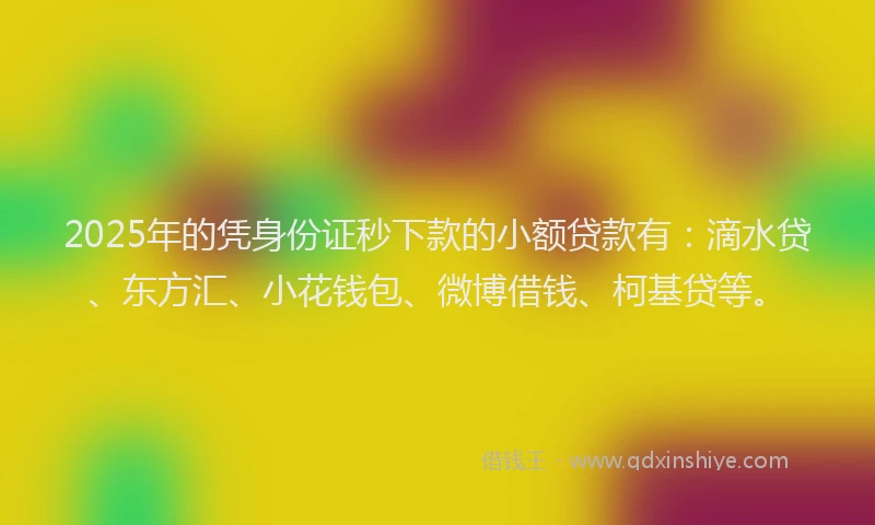 2025年的凭身份证秒下款的小额贷款有：滴水贷、东方汇、小花钱包、微博借钱、柯基贷等。