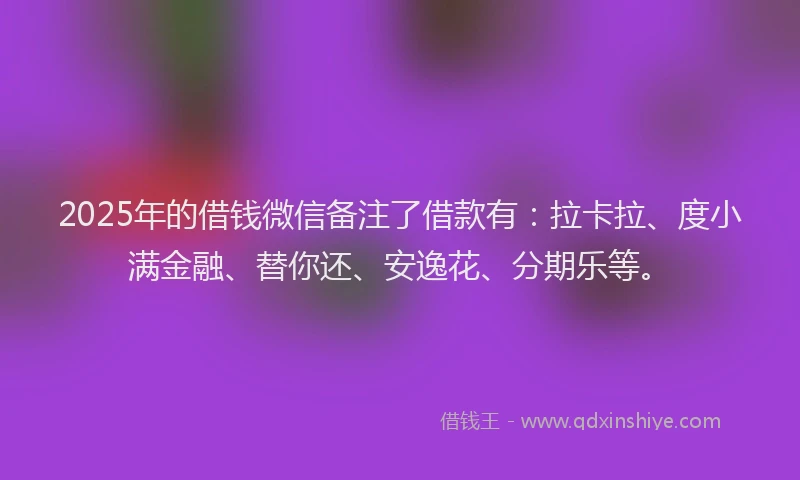 2025年的借钱微信备注了借款有：拉卡拉、度小满金融、替你还、安逸花、分期乐等。