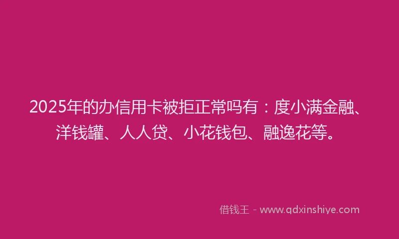 2025年的办信用卡被拒正常吗有：度小满金融、洋钱罐、人人贷、小花钱包、融逸花等。
