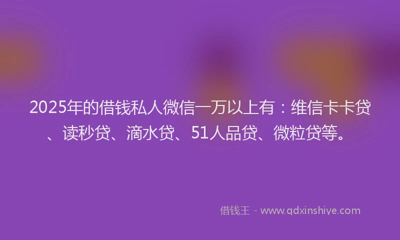 2025年的借钱私人微信一万以上有：维信卡卡贷、读秒贷、滴水贷、51人品贷、微粒贷等。