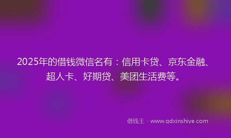 2025年的借钱微信名有：信用卡贷、京东金融、超人卡、好期贷、美团生活费等。