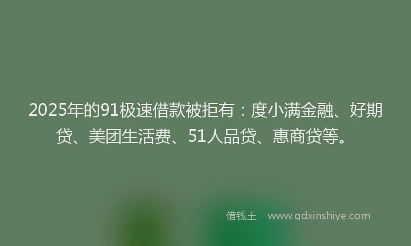 2025年的91极速借款被拒有：度小满金融、好期贷、美团生活费、51人品贷、惠商贷等。