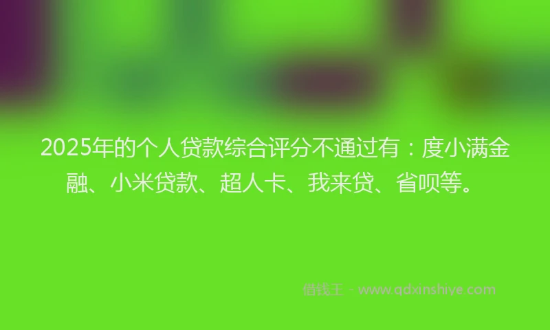 2025年的个人贷款综合评分不通过有：度小满金融、小米贷款、超人卡、我来贷、省呗等。