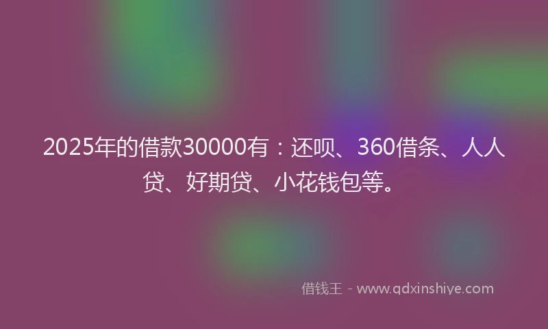2025年的借款30000有：还呗、360借条、人人贷、好期贷、小花钱包等。