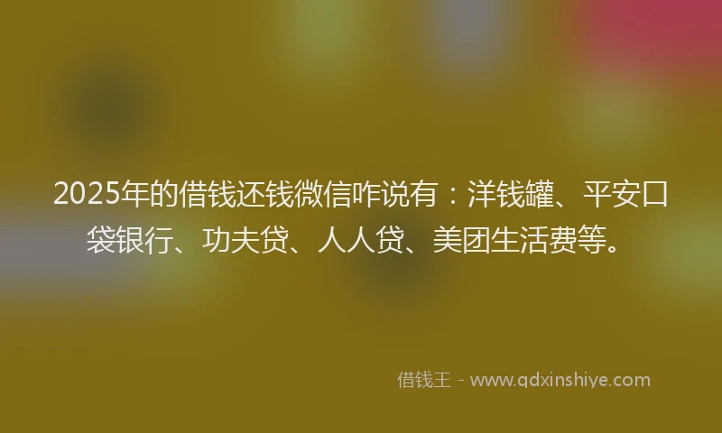 2025年的借钱还钱微信咋说有：洋钱罐、平安口袋银行、功夫贷、人人贷、美团生活费等。