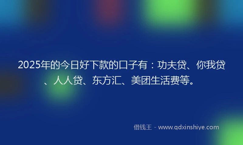 2025年的今日好下款的口子有：功夫贷、你我贷、人人贷、东方汇、美团生活费等。