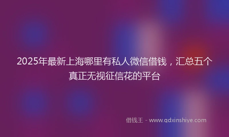2025年最新上海哪里有私人微信借钱，汇总五个真正无视征信花的平台