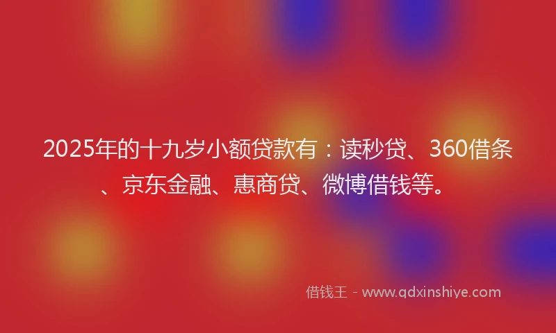 2025年的十九岁小额贷款有：读秒贷、360借条、京东金融、惠商贷、微博借钱等。