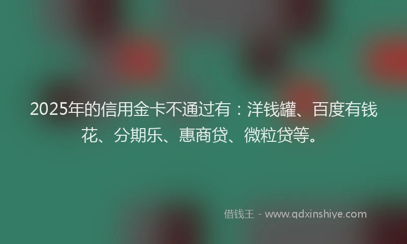 2025年的信用金卡不通过有：洋钱罐、百度有钱花、分期乐、惠商贷、微粒贷等。