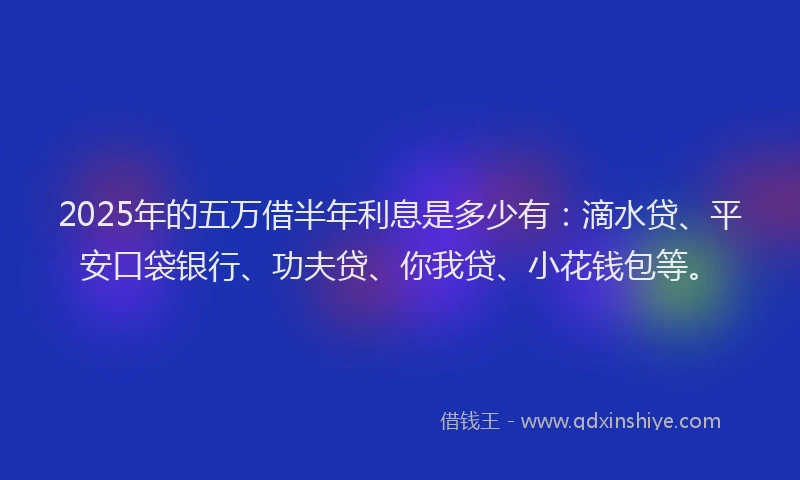 2025年的五万借半年利息是多少有：滴水贷、平安口袋银行、功夫贷、你我贷、小花钱包等。