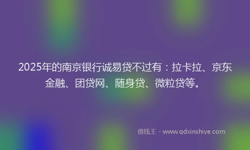 2025年的南京银行诚易贷不过有：拉卡拉、京东金融、团贷网、随身贷、微粒贷等。