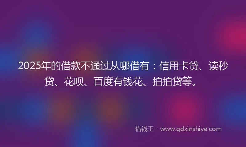 2025年的借款不通过从哪借有：信用卡贷、读秒贷、花呗、百度有钱花、拍拍贷等。