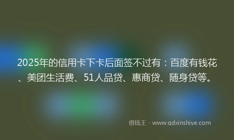 2025年的信用卡下卡后面签不过有：百度有钱花、美团生活费、51人品贷、惠商贷、随身贷等。