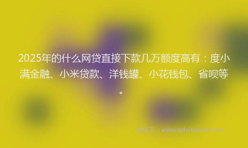 2025年的什么网贷直接下款几万额度高有：度小满金融、小米贷款、洋钱罐、小花钱包、省呗等。