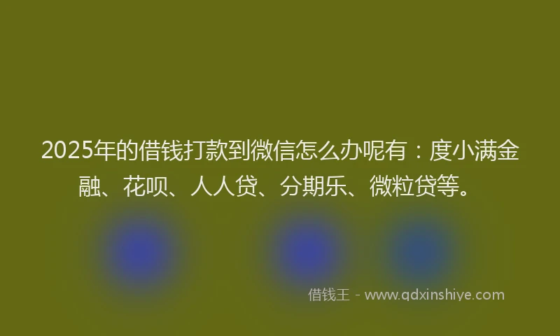2025年的借钱打款到微信怎么办呢有：度小满金融、花呗、人人贷、分期乐、微粒贷等。