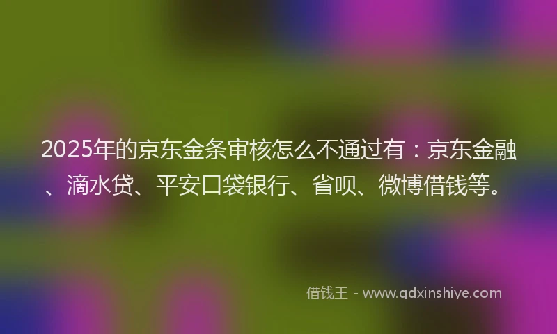 2025年的京东金条审核怎么不通过有：京东金融、滴水贷、平安口袋银行、省呗、微博借钱等。