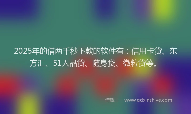 2025年的借两千秒下款的软件有：信用卡贷、东方汇、51人品贷、随身贷、微粒贷等。