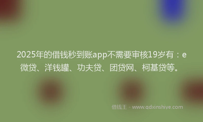 2025年的借钱秒到账app不需要审核19岁有：e微贷、洋钱罐、功夫贷、团贷网、柯基贷等。
