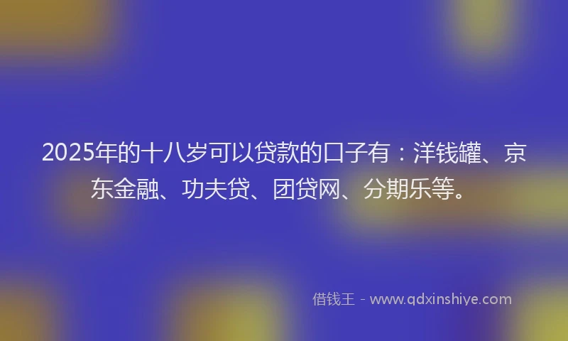 2025年的十八岁可以贷款的口子有：洋钱罐、京东金融、功夫贷、团贷网、分期乐等。