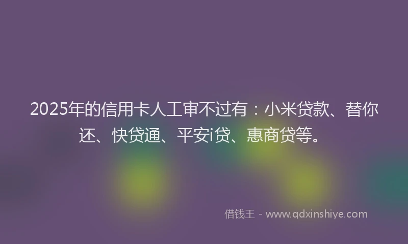 2025年的信用卡人工审不过有：小米贷款、替你还、快贷通、平安i贷、惠商贷等。