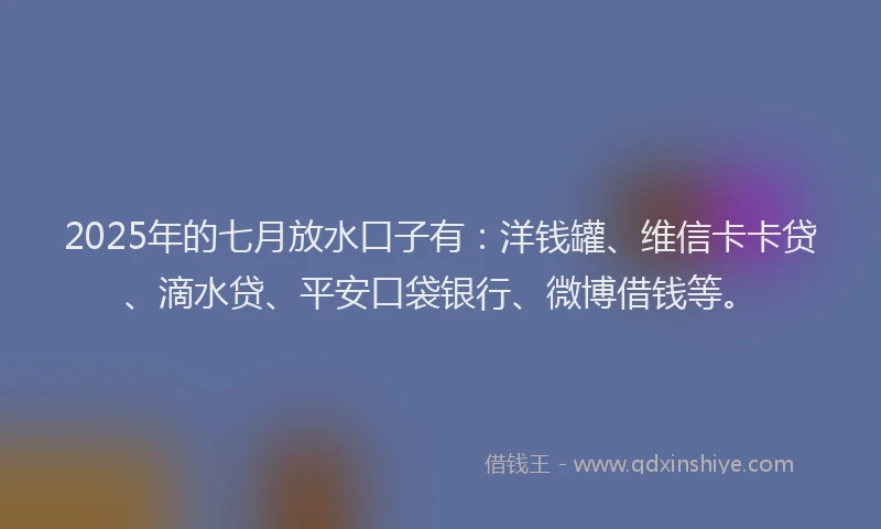 2025年的七月放水口子有：洋钱罐、维信卡卡贷、滴水贷、平安口袋银行、微博借钱等。