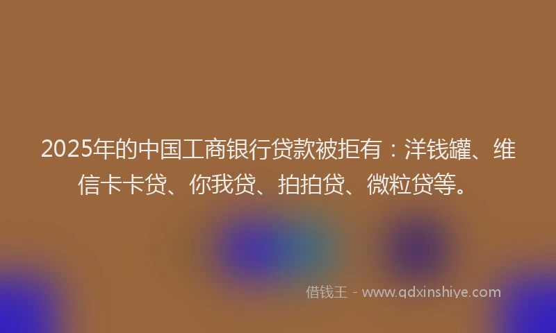 2025年的中国工商银行贷款被拒有：洋钱罐、维信卡卡贷、你我贷、拍拍贷、微粒贷等。
