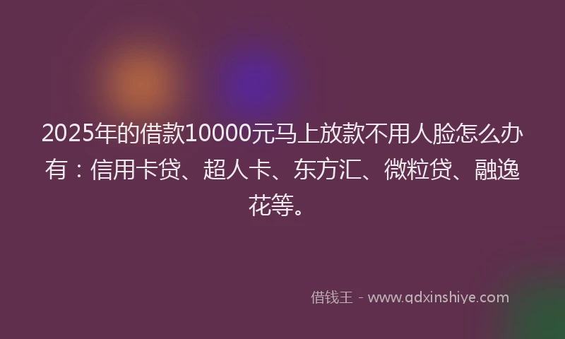 2025年的借款10000元马上放款不用人脸怎么办有：信用卡贷、超人卡、东方汇、微粒贷、融逸花等。