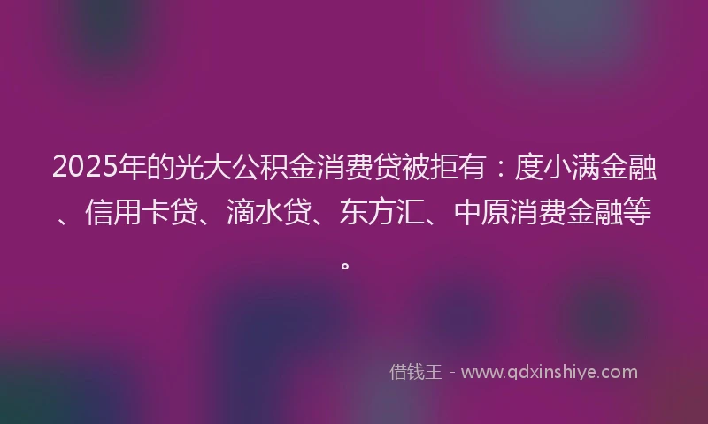 2025年的光大公积金消费贷被拒有：度小满金融、信用卡贷、滴水贷、东方汇、中原消费金融等。
