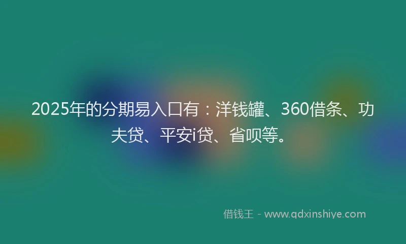 2025年的分期易入口有：洋钱罐、360借条、功夫贷、平安i贷、省呗等。