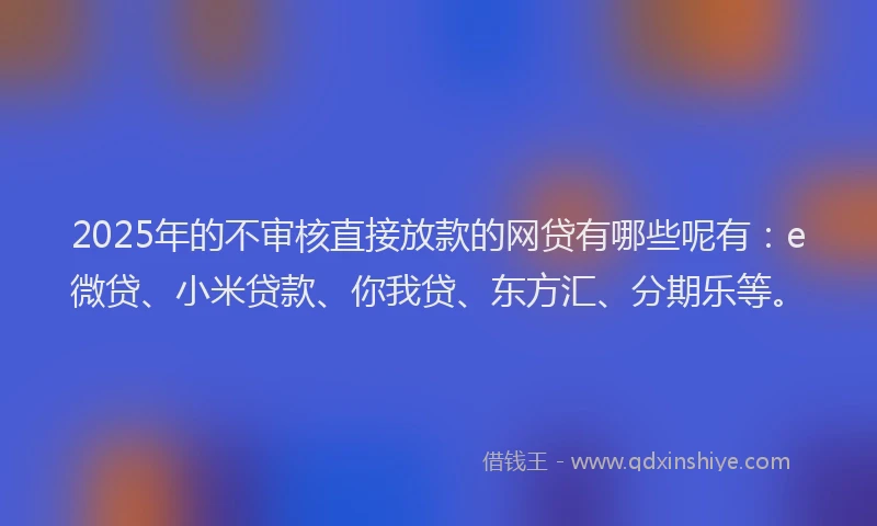 2025年的不审核直接放款的网贷有哪些呢有：e微贷、小米贷款、你我贷、东方汇、分期乐等。