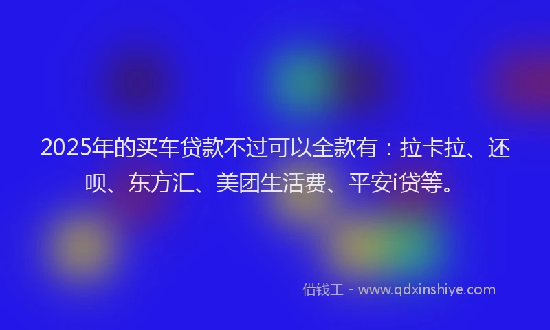 2025年的买车贷款不过可以全款有：拉卡拉、还呗、东方汇、美团生活费、平安i贷等。