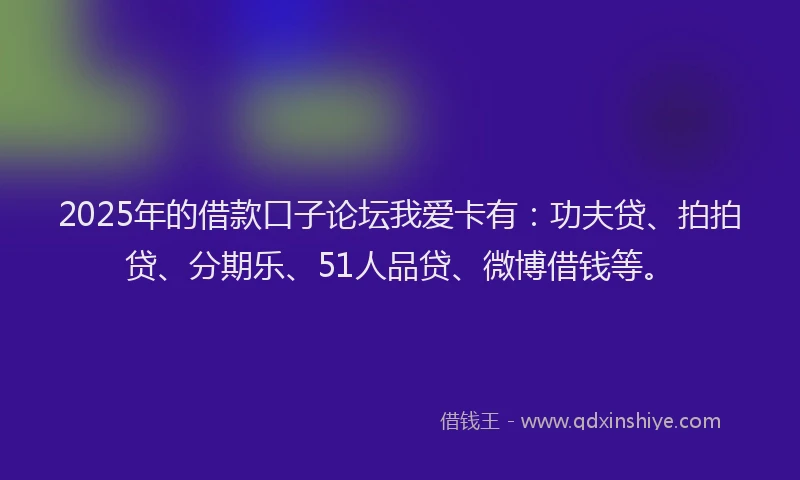 2025年的借款口子论坛我爱卡有：功夫贷、拍拍贷、分期乐、51人品贷、微博借钱等。