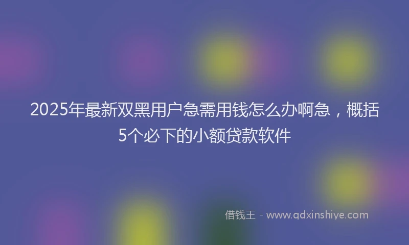 2025年最新双黑用户急需用钱怎么办啊急，概括5个必下的小额贷款软件