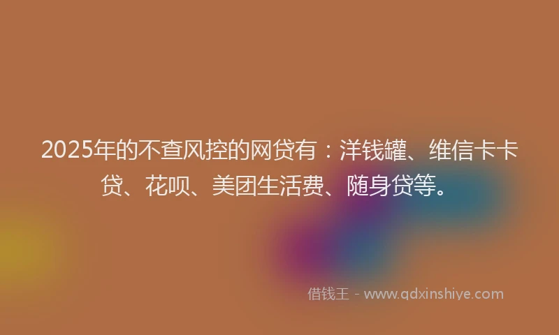 2025年的不查风控的网贷有：洋钱罐、维信卡卡贷、花呗、美团生活费、随身贷等。