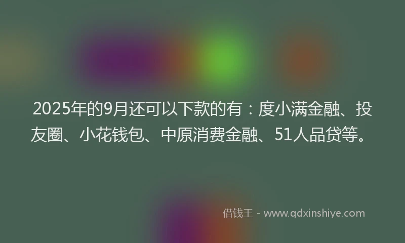 2025年的9月还可以下款的有：度小满金融、投友圈、小花钱包、中原消费金融、51人品贷等。