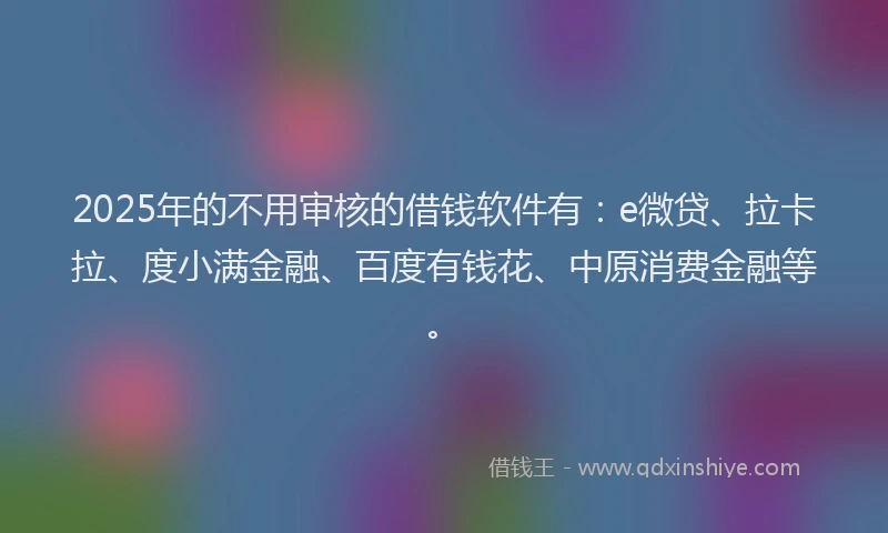 2025年的不用审核的借钱软件有：e微贷、拉卡拉、度小满金融、百度有钱花、中原消费金融等。
