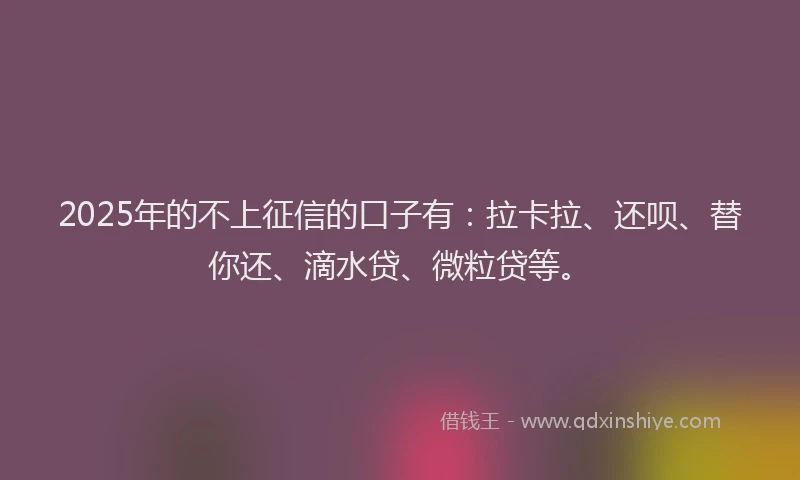 2025年的不上征信的口子有：拉卡拉、还呗、替你还、滴水贷、微粒贷等。