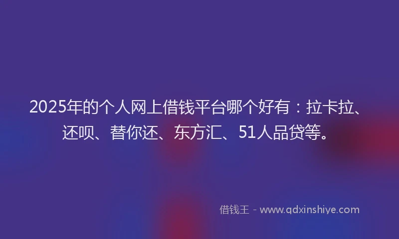 2025年的个人网上借钱平台哪个好有：拉卡拉、还呗、替你还、东方汇、51人品贷等。