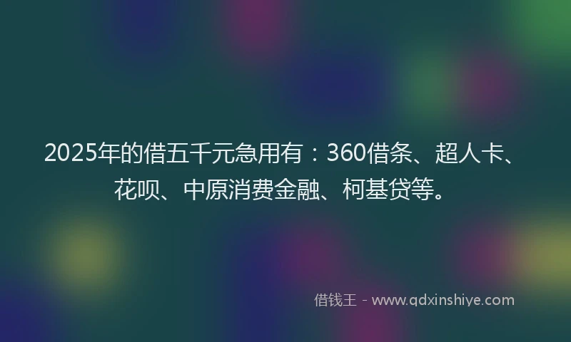 2025年的借五千元急用有：360借条、超人卡、花呗、中原消费金融、柯基贷等。