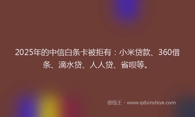 2025年的中信白条卡被拒有：小米贷款、360借条、滴水贷、人人贷、省呗等。